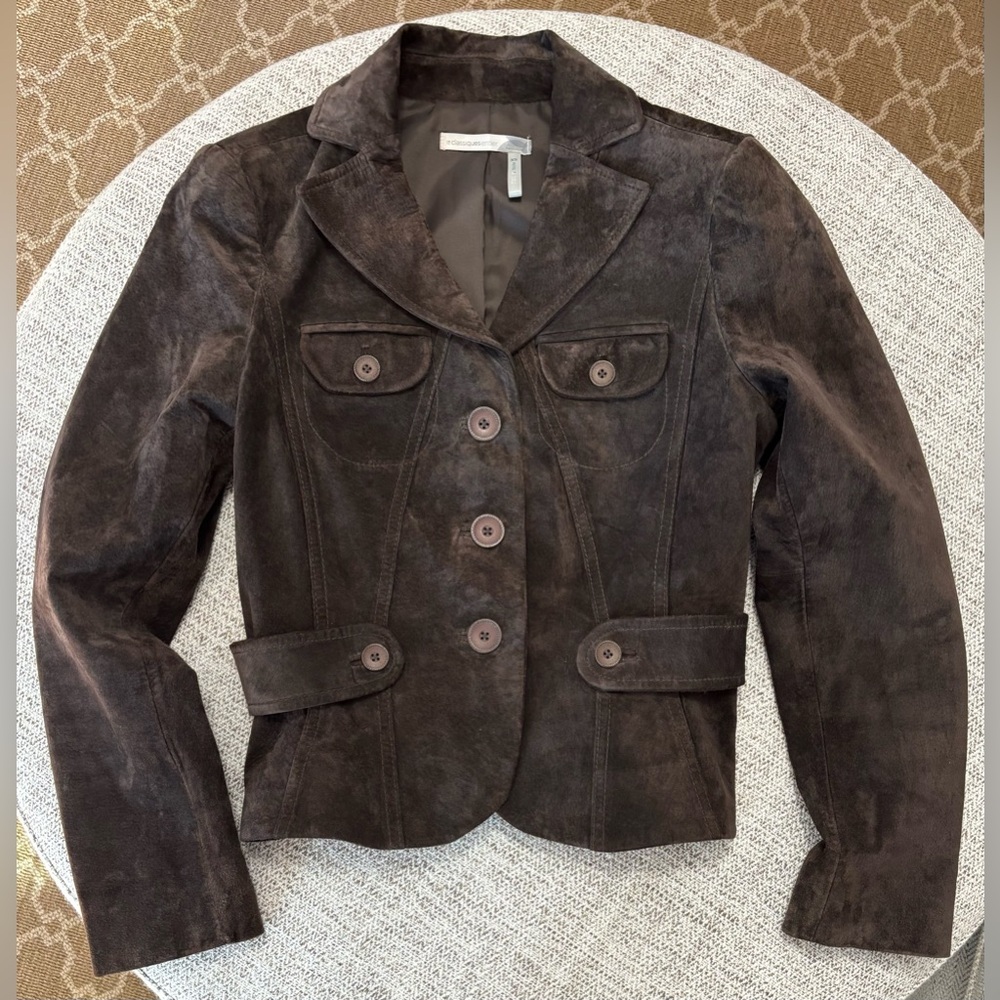GENUINE LEATHER Classiques Entier Suede Jacket in Deep Chocolate Brown Size XSp